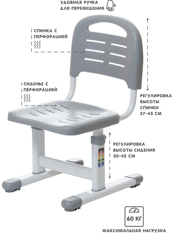 Комплект парта и стул (растущие) SET Holto-2A серый