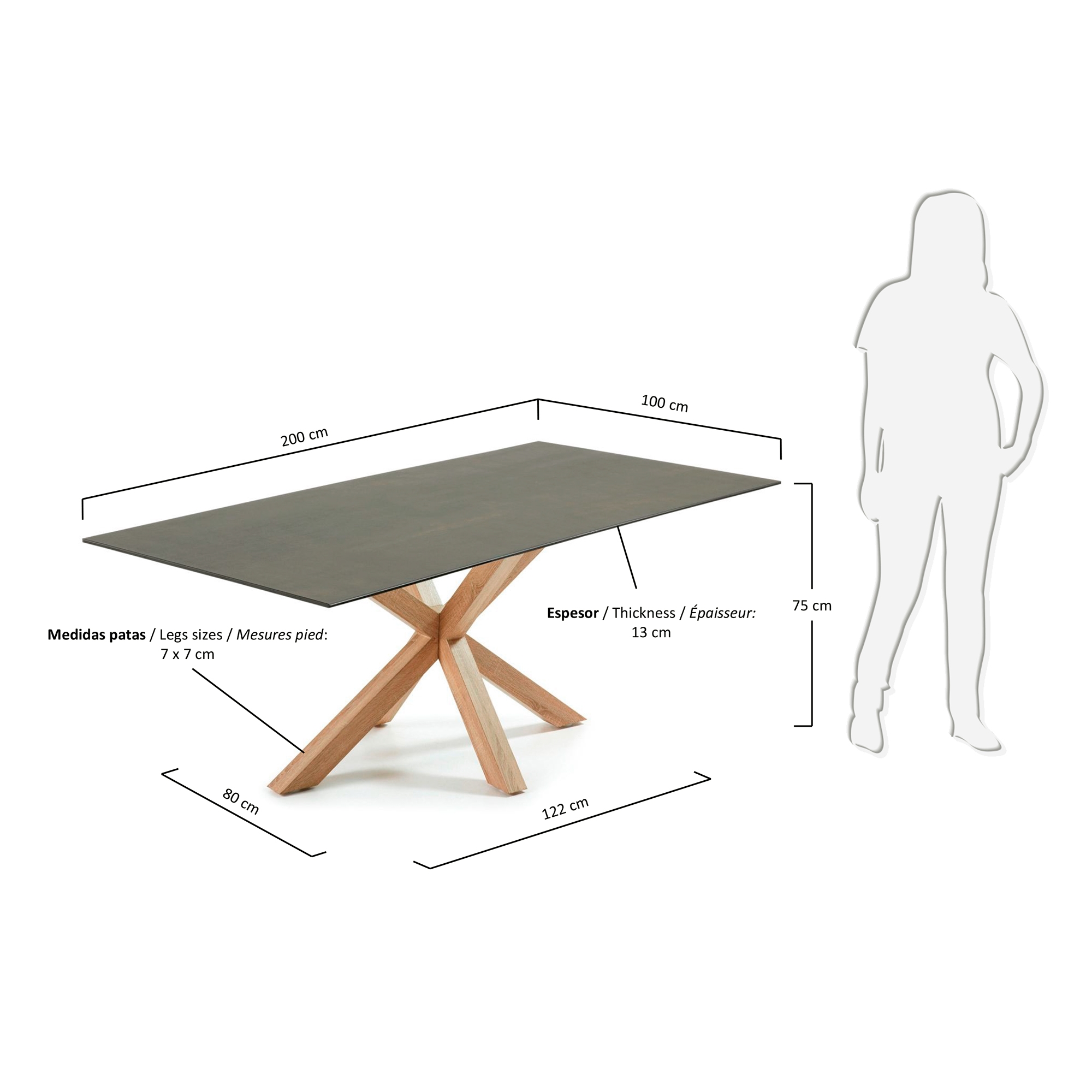 Стол обеденный La Forma Argo 200x100 ножки под дерево керамическая столешница Iron Moss 056629