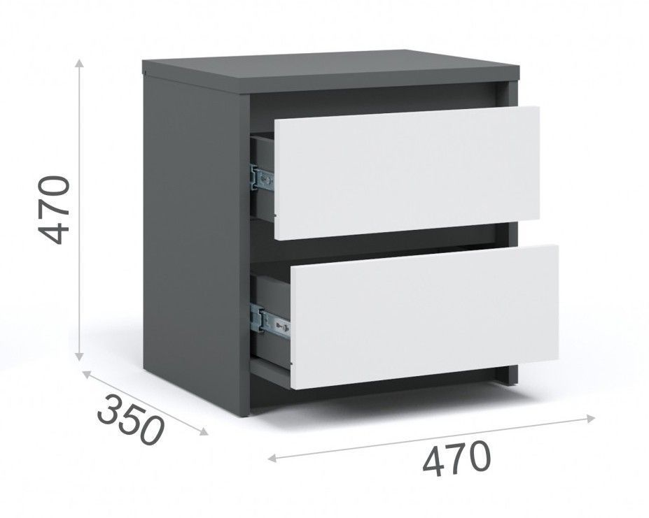 Тумба прикроватная с 2 ящиками Мишель антрацит белый жемчуг (комплект из 2-х штук)