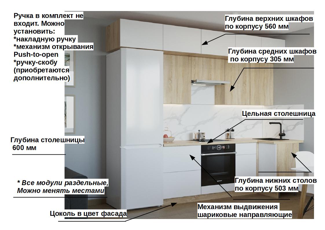 Угловой кухонный гарнитур в потолок Тальк / Дуб сонома 2800 х1000 (арт.5)