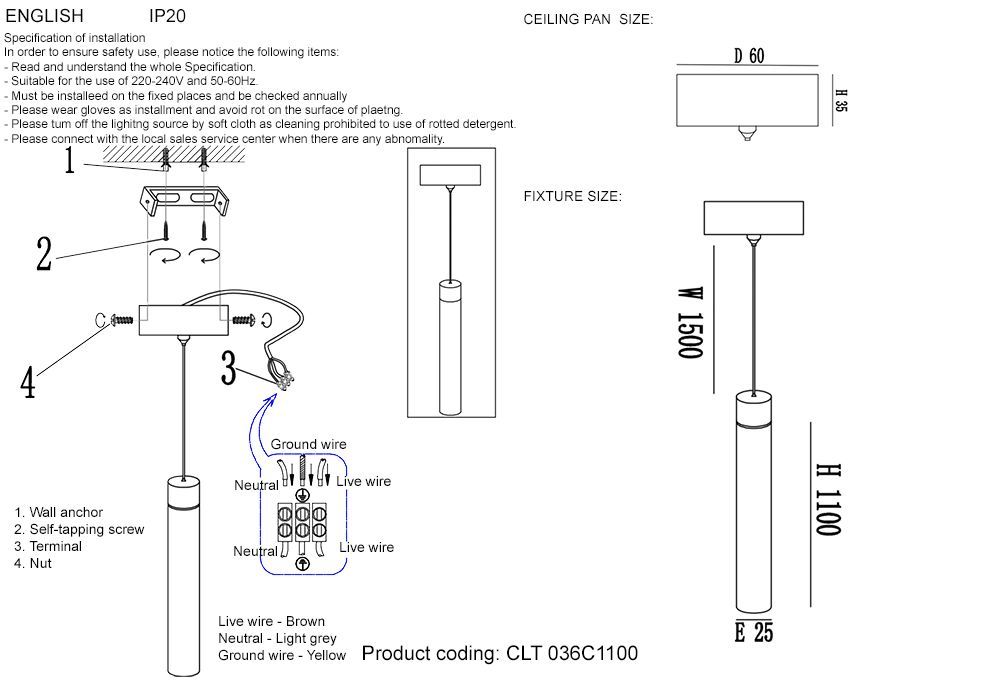 Подвесной светильник Crystal Lux CLT 036C1100 WH